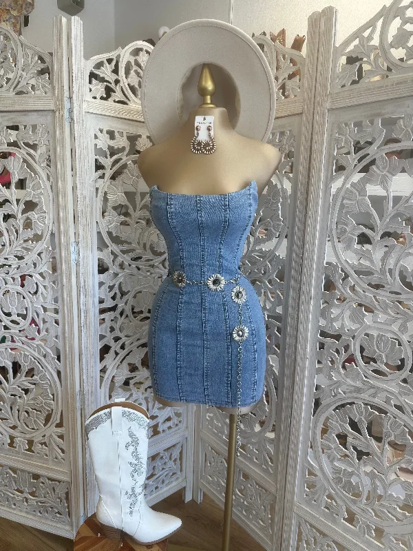 Low Price Special Corset Denim Mini Dress- Slightly Stretchy estira poco.