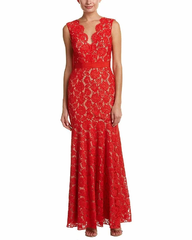 Fall Sale, Prices Drop Theia - 883183 Floral Lace Scalloped V-neck Trumpet Dress