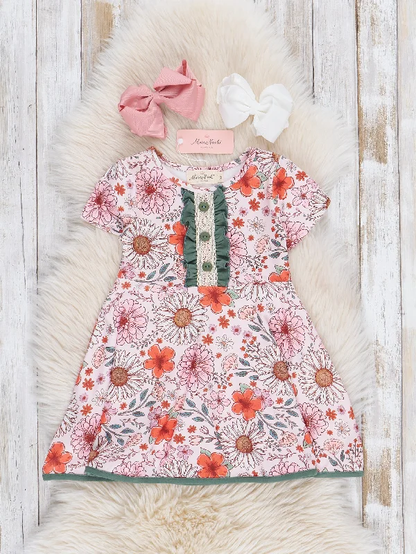 Retro Style Promotions Olive & Orange Floral Ruffle Dress