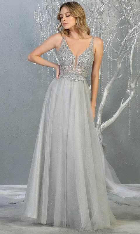 Exclusive Sale May Queen MQ1798 - Sleeveless Plunging V-Neck Prom Gown