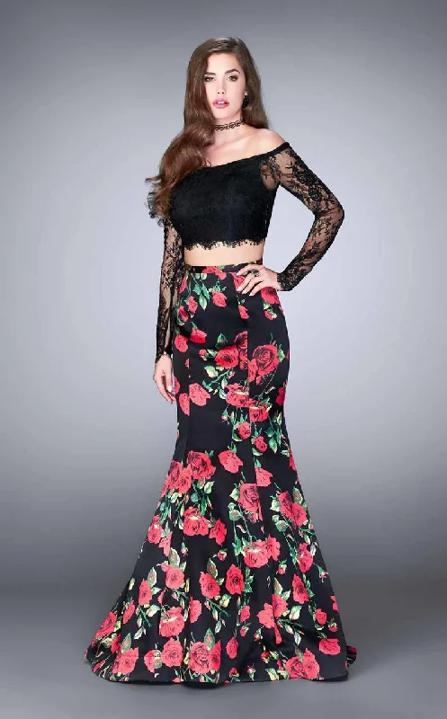 Huge Price Cut La Femme - 24522 Sultry Off The Shoulder Laced Two-piece Floral Mermaid Dress