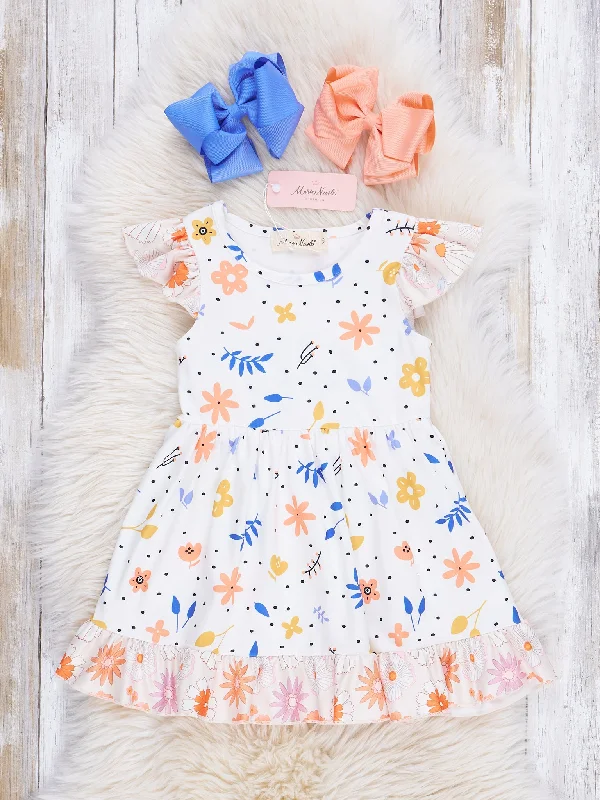 Classy Style Discounts Orange Cream Floral Ruffle Dress