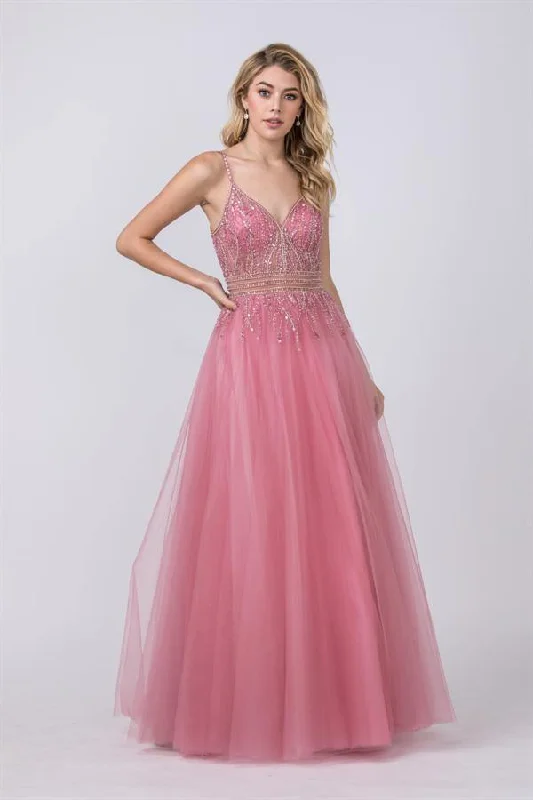 Chic Style, Always In Vogue Long Formal Spaghetti Straps Beaded Prom Ball Gown