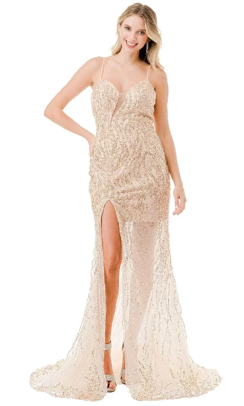 Flash Sale Trevi Collection L2860B - Beaded See-Through Skirt Evening Gown