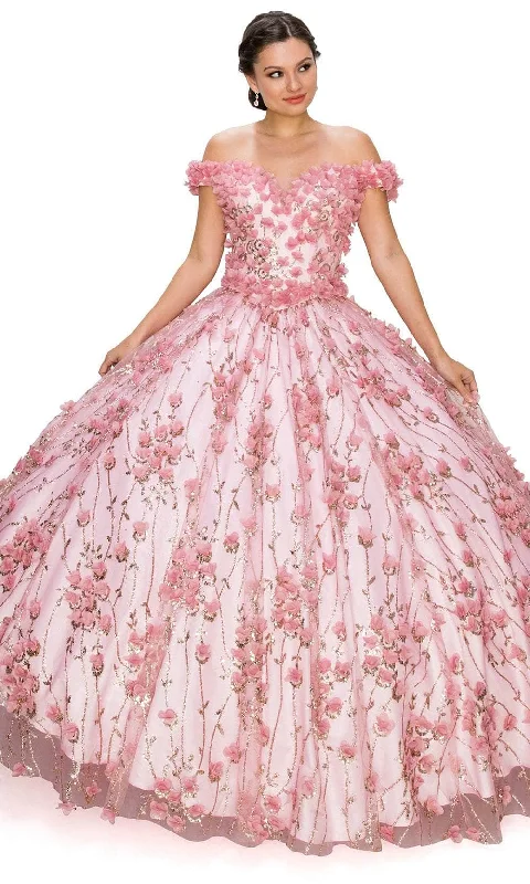 Huge Markdowns Cinderella Couture 8021J - Off-Shoulder 3D Floral Embellished Ballgown