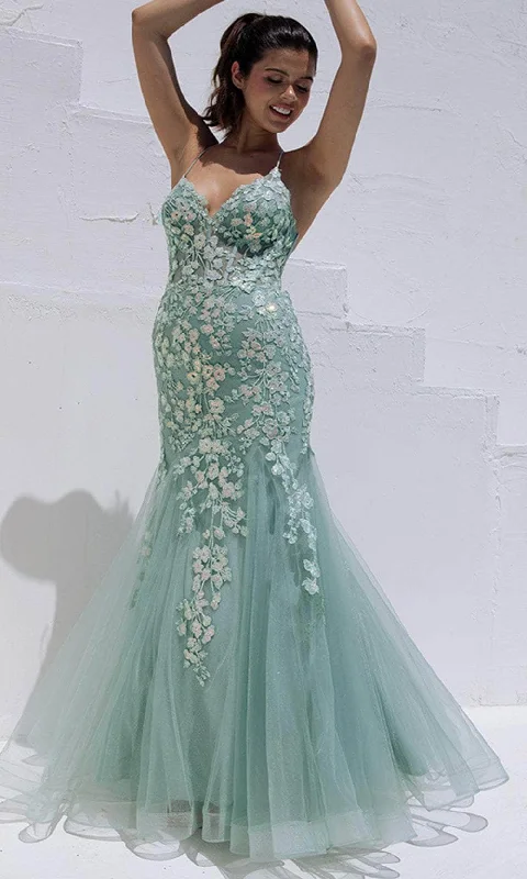 Hot Trends Eureka Fashion 9696 - Floral Sequin Mermaid Prom Gown