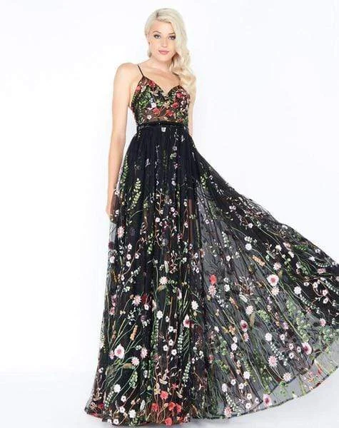 Seasonal Clearance Mac Duggal - Sheer Sweetheart Floral Embroidered A-Line Gown 62989M - 1 pc Black Multi in Size 6 Available