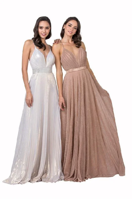 Huge Markdowns Long Prom Formal Pleated Metallic Evening Gown