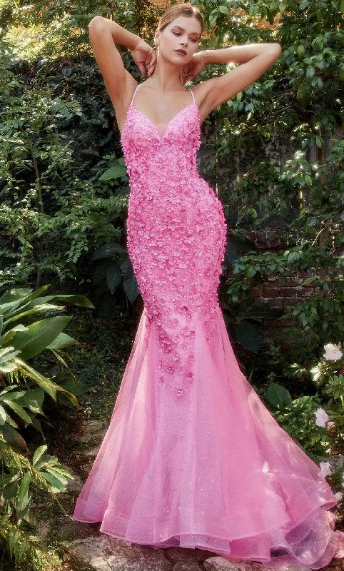 Huge Markdowns Andrea and Leo A1201 - Floral Appliqued Lace-Up Prom Gown