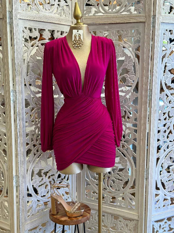 Polished Style Deals Raspberry Draped V Mini Dress