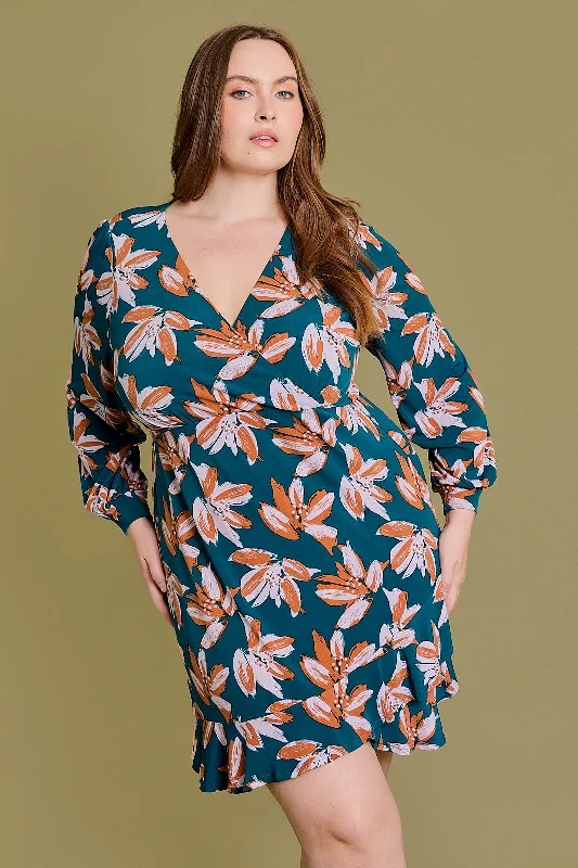 Hurry Before It'S Gone Plus Size Wrap Floral Long Sleeve Surplice Mini Dress