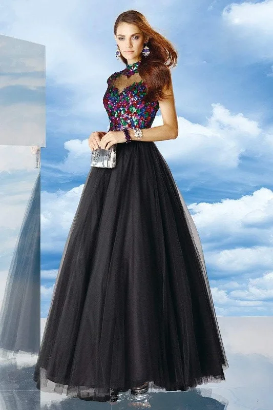 Seasonal Trends Alyce Paris Sequined High Neck Ballgown in Black/Multicolor 6484