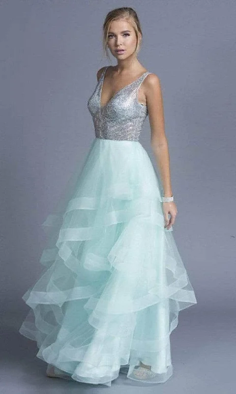 Discover Promotions Trevi Collection - L1974 Plunging V Neck Sleeveless Prom Gown