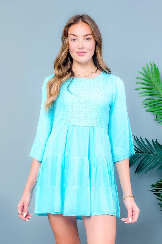 Fashion Sale 3/4 Sleeve Round Neck Bohemian Mini Dress With Lining (1087)