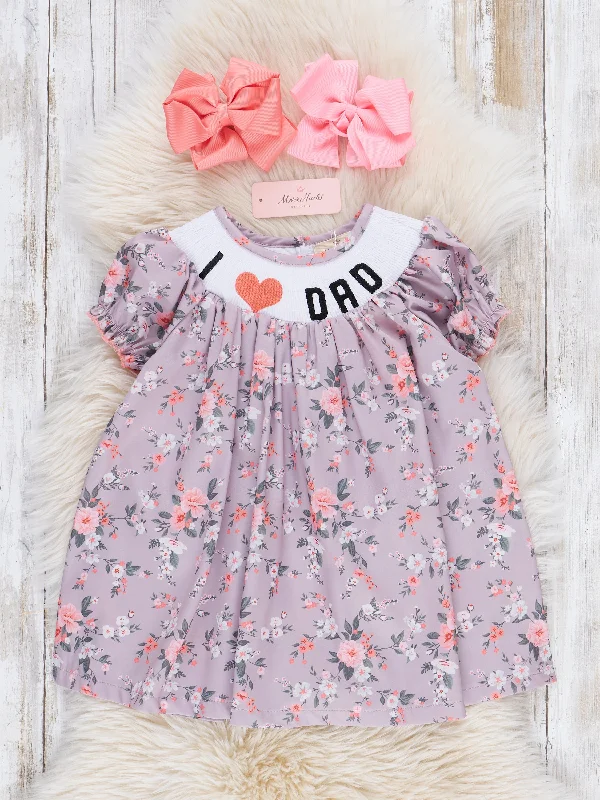 Fashion-Forward Offers Tan Vintage Florals Smocked Dad Love Dress