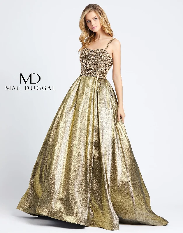 Essentials On Sale Mac Duggal 66743 Prom Long Beaded Metallic Ballgown