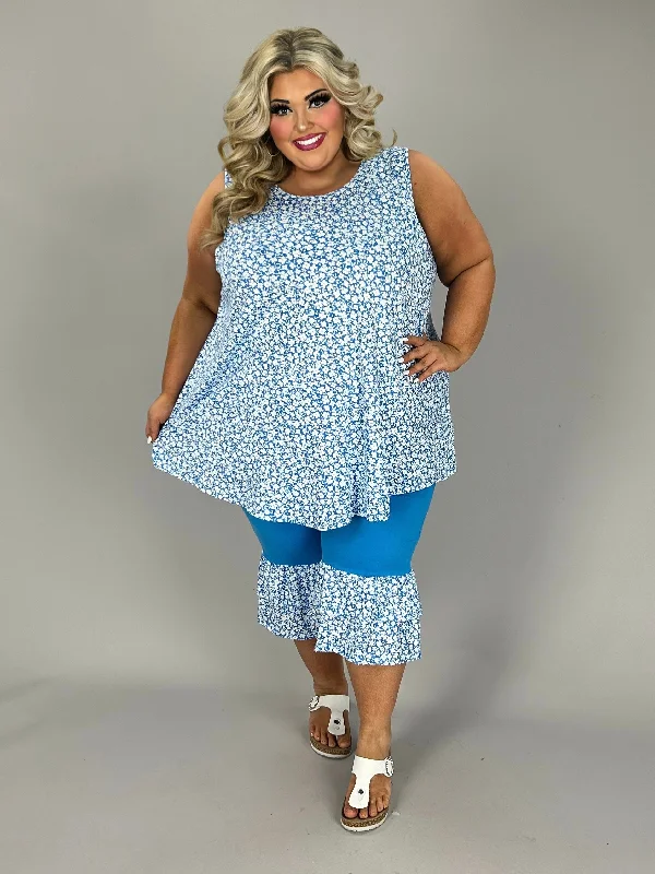 Inspired By You, Designed For You 49 SET {Marvel At Curvy} Blue Ditzy Floral Ruffle Pants Set CURVY BRAND!!!  EXTENDED PLUS SIZE XL 2X 3X 4X 5X 6X