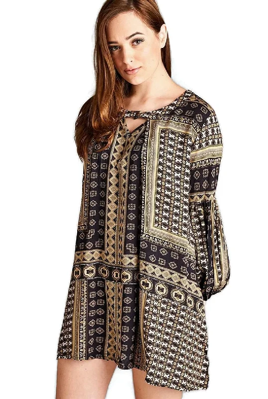 Urban Elegance Deals Bohemian Keyhole Mini Dress, Camel