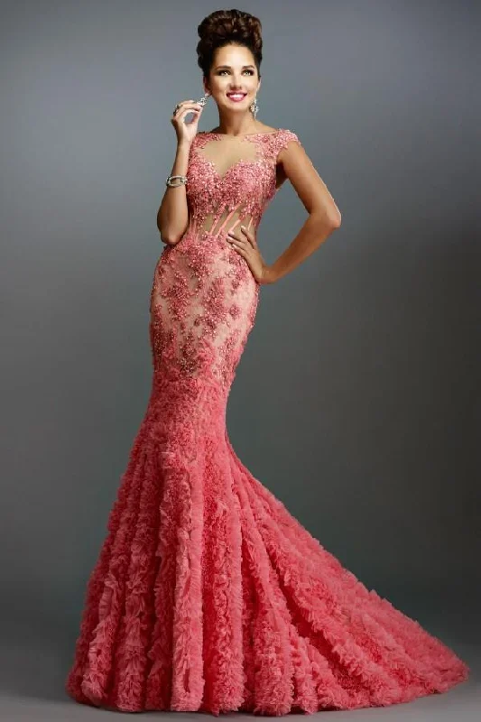 Premium Style Janique - Lace and Tulle Floral Applique Mermaid Gown 1514