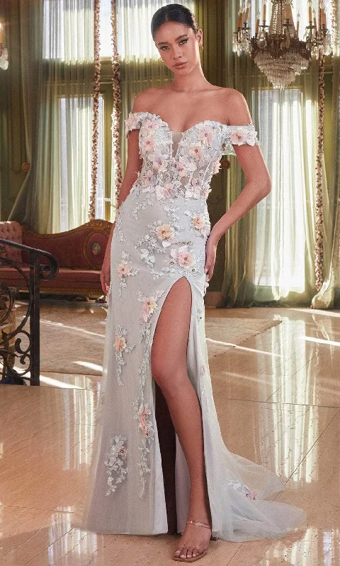 Athleisure Style Sale Ladivine CD005 - Corset Off-Shoulder 3D Floral Embellished Prom Dress