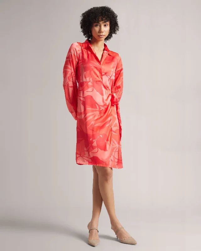 Special Offer Peach Abstract Floral Wrap Dress