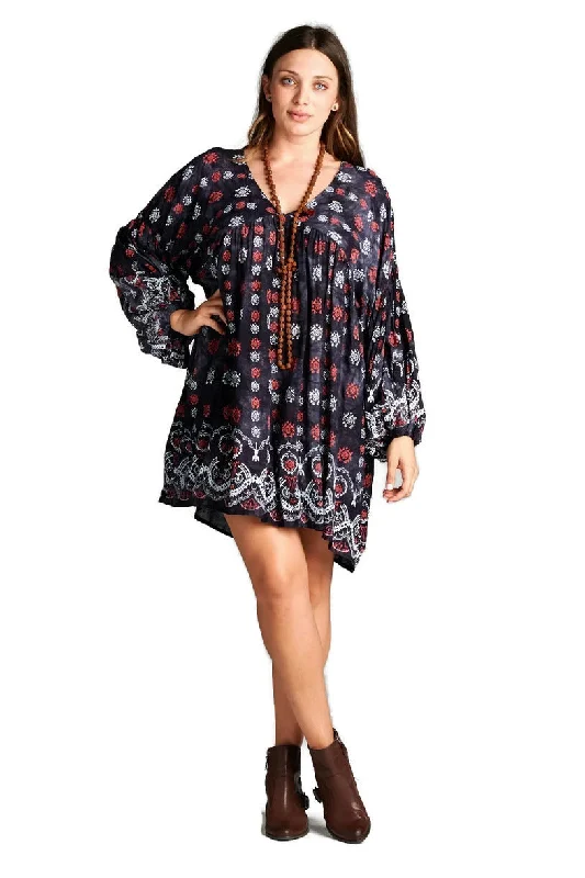 Hurry Before It'S Gone Baby Doll Bohemian Peasant Mini Dress, Black