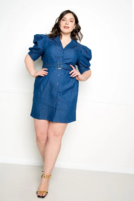 Flash Sale Now Denim Mini Dress with Shoulder Accent