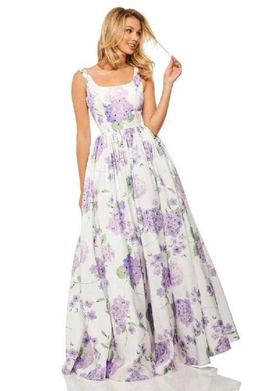 Additional Time-Limited Offers Sherri Hill - 52815 Floral Printed Sleeveless Long Dress - 1 pc Ivory/Lilac Print In Size 12 Available