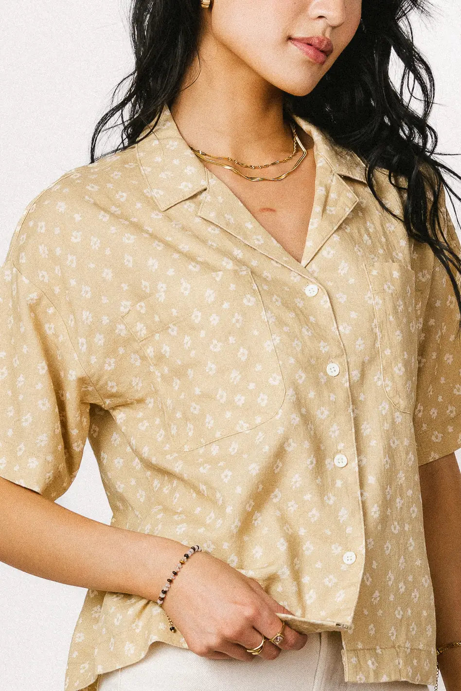 Classic Modern Offers Xiomara Floral Button Up in Yellow - FINAL SALE