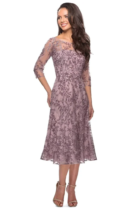 Special Offers La Femme - 27971 Floral Embroidered Illusion Bateau Dress