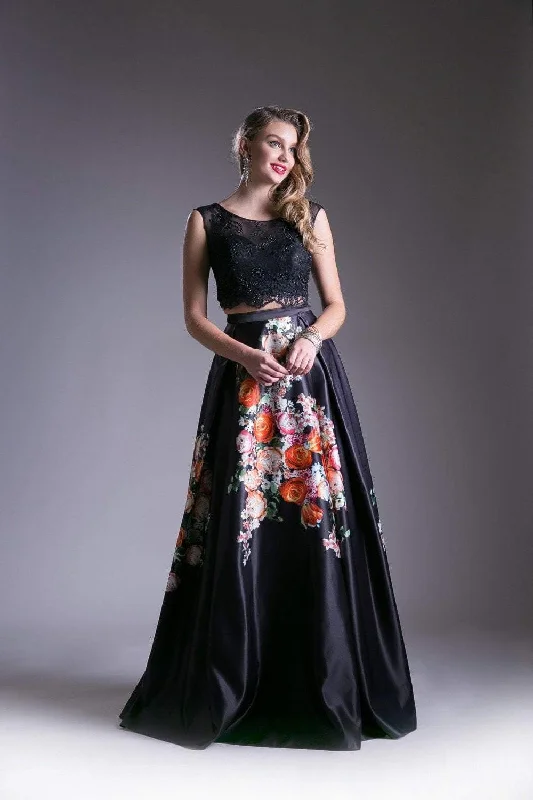 New Season Fashion Preview Cinderella Divine - KC1813 Beaded Lace Two Piece Floral Satin Gown