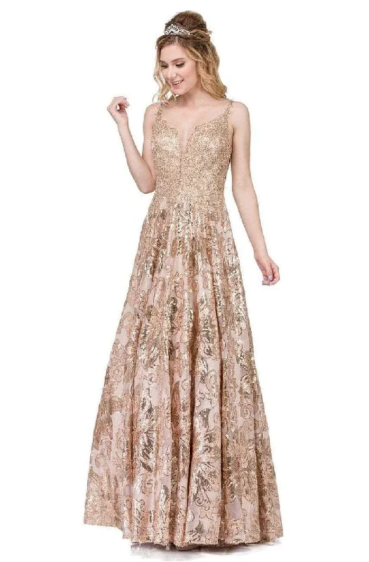 Seasonal Clearance Dancing Queen - Appliqued Metallic Floral Prom Gown 2466