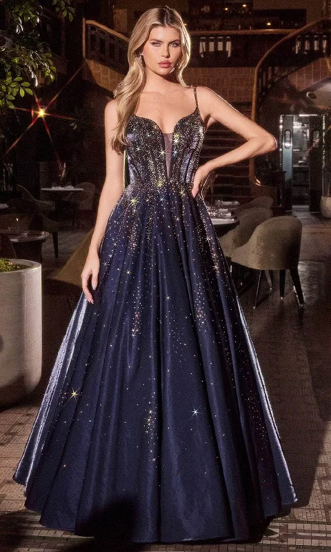 Cozy Comfort Style Sale Ladivine CM379 - Plunging Neck Heat set Stone Embellished Prom Gown