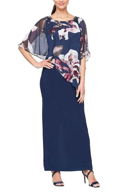 Style Redefined SL Fashions 9177428 Long Floral Cape Formal Dress