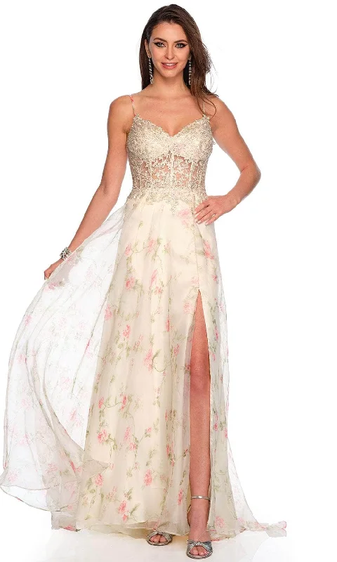 Fresh Fashion Discounts Dave & Johnny 11426 - Illusion Lace Floral Printed Prom Gown