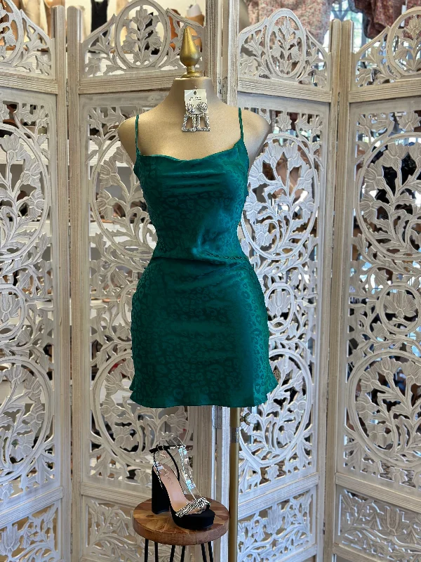 New In This Season Green Suede Print Cowl Mini Dress