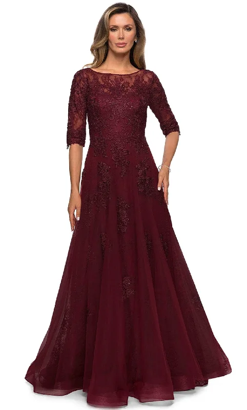 Top Brand Discounts La Femme - 28036 Quarter Length Sleeve Floral Lace A-Line Gown