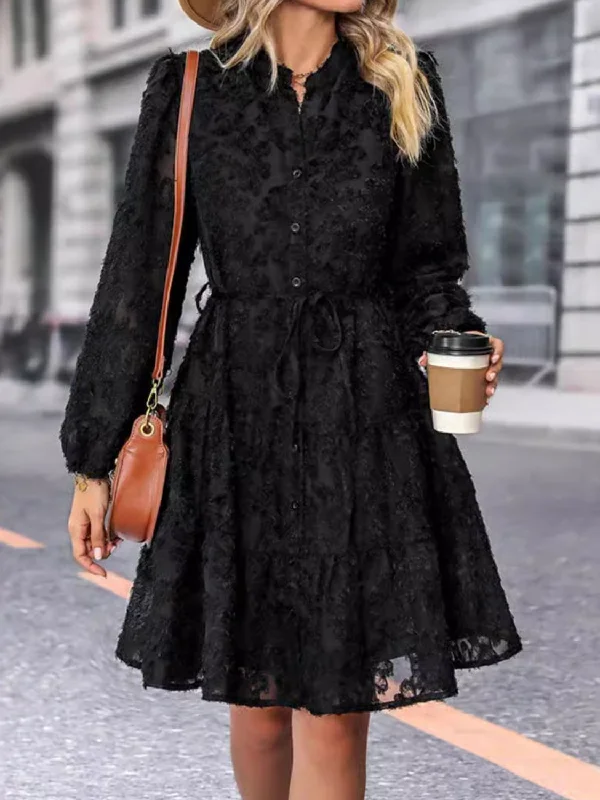 Stylish Savings Lace Button Down Long Sleeve Mini Dress