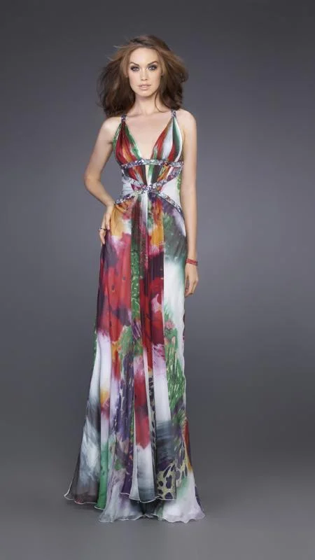 Unbeatable Deals La Femme - 15689 Strappy Back Floral Print Evening Dress