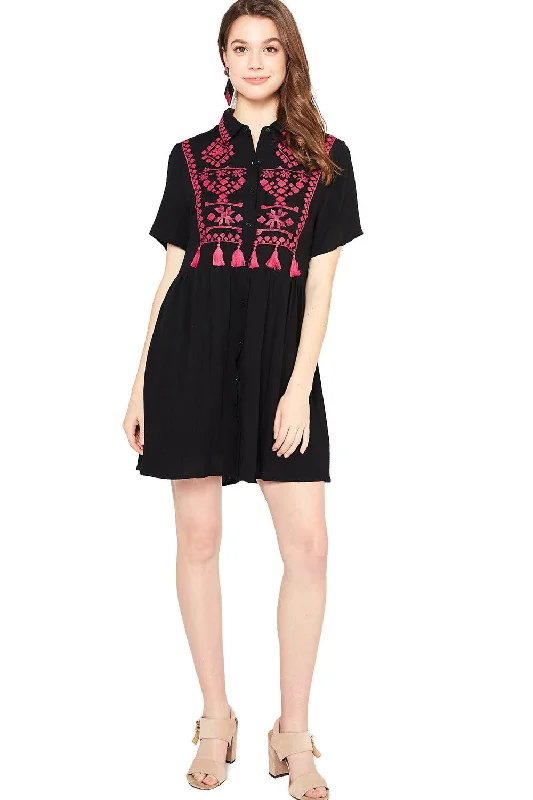 Flirty Fashion Discounts Embroidered & Tassel Mini Dress, Black