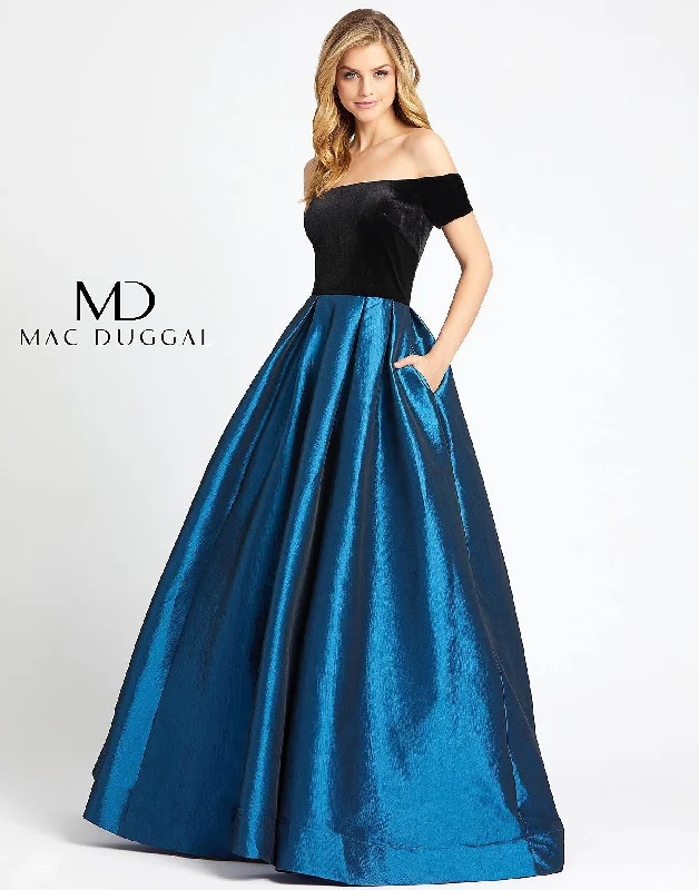 Contemporary Casual Deals Mac Duggal 12062 Long Off Shoulder Velvet Ball Gown