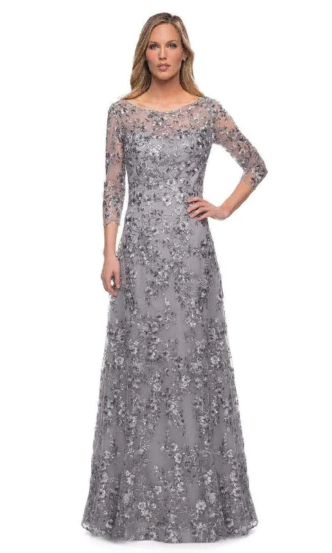 New In This Season La Femme - 29903 Floral Embroidered Sheer Sleeve Gown