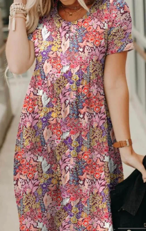 Exclusive Discounts Floral Print Short Sleeve A-line Dress