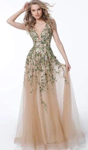 Relaxed Style Deals Jovani - Floral Embroidered Crisscross-Strapped Gown 60800 - 1 pc Gold Multi In Size 2 Available