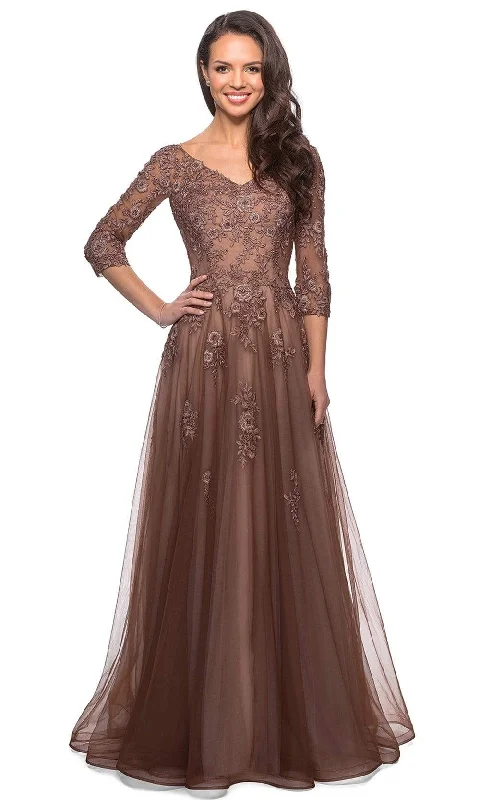 Statement Fashion Offers La Femme - 27908 Floral Lace V-Neck A-line Gown