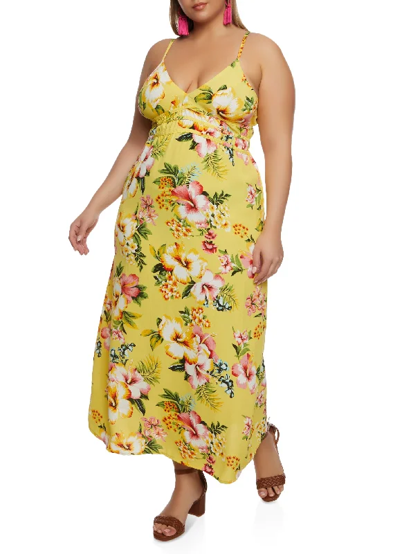 New In This Season Plus Size Floral Print V Neck Maxi Sundress