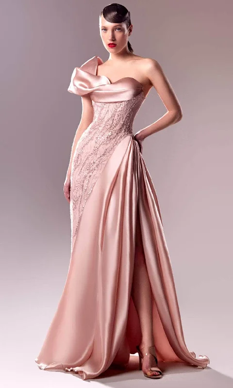 Latest Trends MNM Couture G1631 - Beaded Lace Draped Organdie Gown