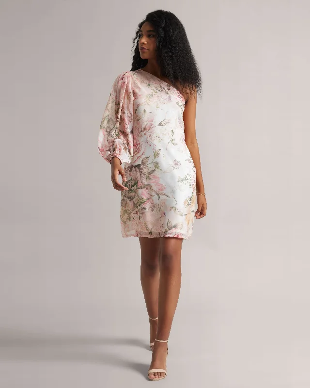 Catch Every Fashion Trend Blush Pink One Shoulder Floral A-Line Dress