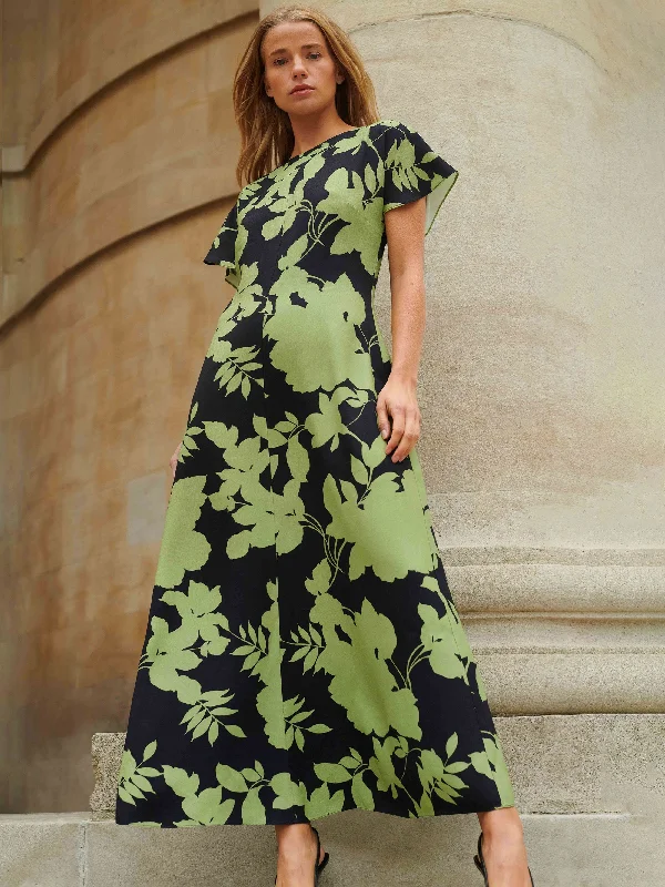 Relaxed Style Deals Victoria Green Floral Print Flutter Sleeve Dress