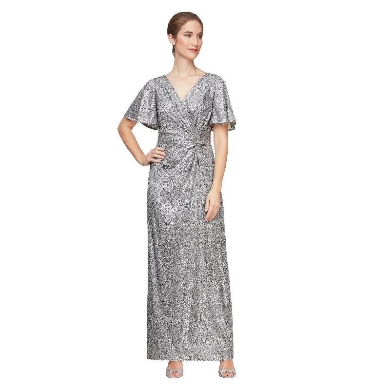 Exclusive Designer Style Deals Alex Evenings AE8196677 Long Formal Flutter Sleeve Gown